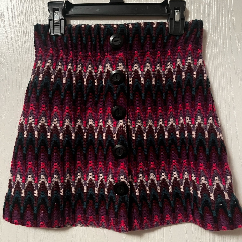 Free People Crochet Chevron Boho Knit Mini Skirt XS